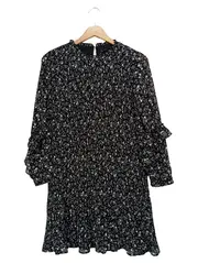 Vorschaubild 1 von Blusenkleid Damen 34/XS Schwarz Blumenmuster Plissee Elegant Bohemian