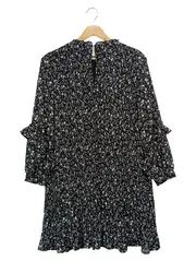 Vorschaubild 2 von Blusenkleid Damen 34/XS Schwarz Blumenmuster Plissee Elegant Bohemian