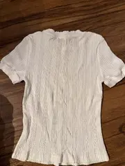 Vorschaubild 2 von Damen T-Shirt Rippstrick Kurzarm Weiß Gr. S Basic Cropped