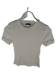 Vorschaubild 1 von Damen T-Shirt Rippstrick Kurzarm Weiß Gr. S Basic Cropped