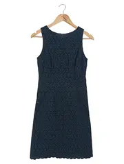 Vorschaubild 1 von Damen Blusenkleid Gr. 34/XS Blau Lochmuster Elegant Preppy Baumwolle