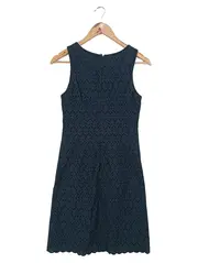 Vorschaubild 2 von Damen Blusenkleid Gr. 34/XS Blau Lochmuster Elegant Preppy Baumwolle