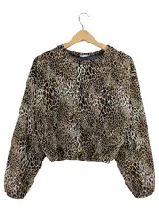 Vorschaubild 1 von Trafaluc Damen Langarmshirt Leopardenmuster Crop Top Gr. S Braun