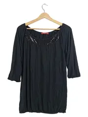 Vorschaubild 1 von Damen Top Shirt 3/4-Arm Pailletten Schwarz Gr. S