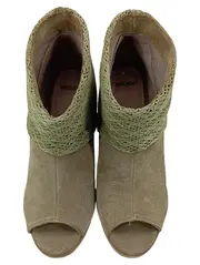 Vorschaubild 2 von Open-Toe Keilabsatz Stiefelette Damen Gr. 38 Grün Wildleder Vintage