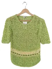 Vorschaubild 1 von Damen Pullover Gr. 38 Grün Kurzarm Lochmuster Casual Strickpullover