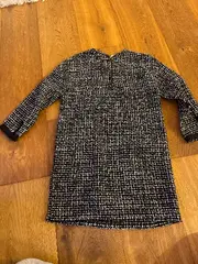 Vorschaubild 2 von TRF Tweed Kleid Damen Gr. S Schwarz Weiß Goldknöpfe Business