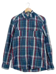 Vorschaubild 1 von Herren Freizeithemd Kariert Blau Langarm Baumwolle Gr. M