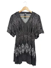 Vorschaubild 1 von Damen A-Linien Kleid Gr. 40 L Schwarz Bohemian Ethno Kurzarm
