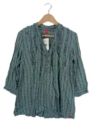 Vorschaubild 1 von Damen Bluse Blumenmuster Rüschen Petrol Gr. M/38