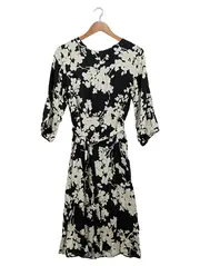 Vorschaubild 2 von Damen Freizeitkleid Midikleid Blumenmuster Schwarz Weiß Gr. 38 M