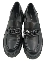 Vorschaubild 2 von Loafer Damen Slipper Schwarz Gr. 39 Kettendetail Blockabsatz