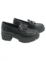 Vorschaubild 1 von Loafer Damen Slipper Schwarz Gr. 39 Kettendetail Blockabsatz
