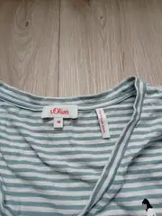 Vorschaubild 3 von Damen Langarmshirt Gr. 38 Gestreift Grün 3/4 Arm Freizeit Casual