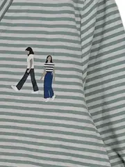 Vorschaubild 2 von Damen Langarmshirt Gr. 38 Gestreift Grün 3/4 Arm Freizeit Casual