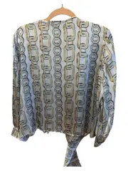 Vorschaubild 3 von Damen Bluse Ketten-Muster Türkis Gr. XL Wickeloptik Langarm