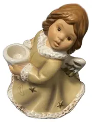 Vorschaubild 1 von Weihnacht Engel Kerzenhalter Figur Mädchen Keramik 12cm Beige
