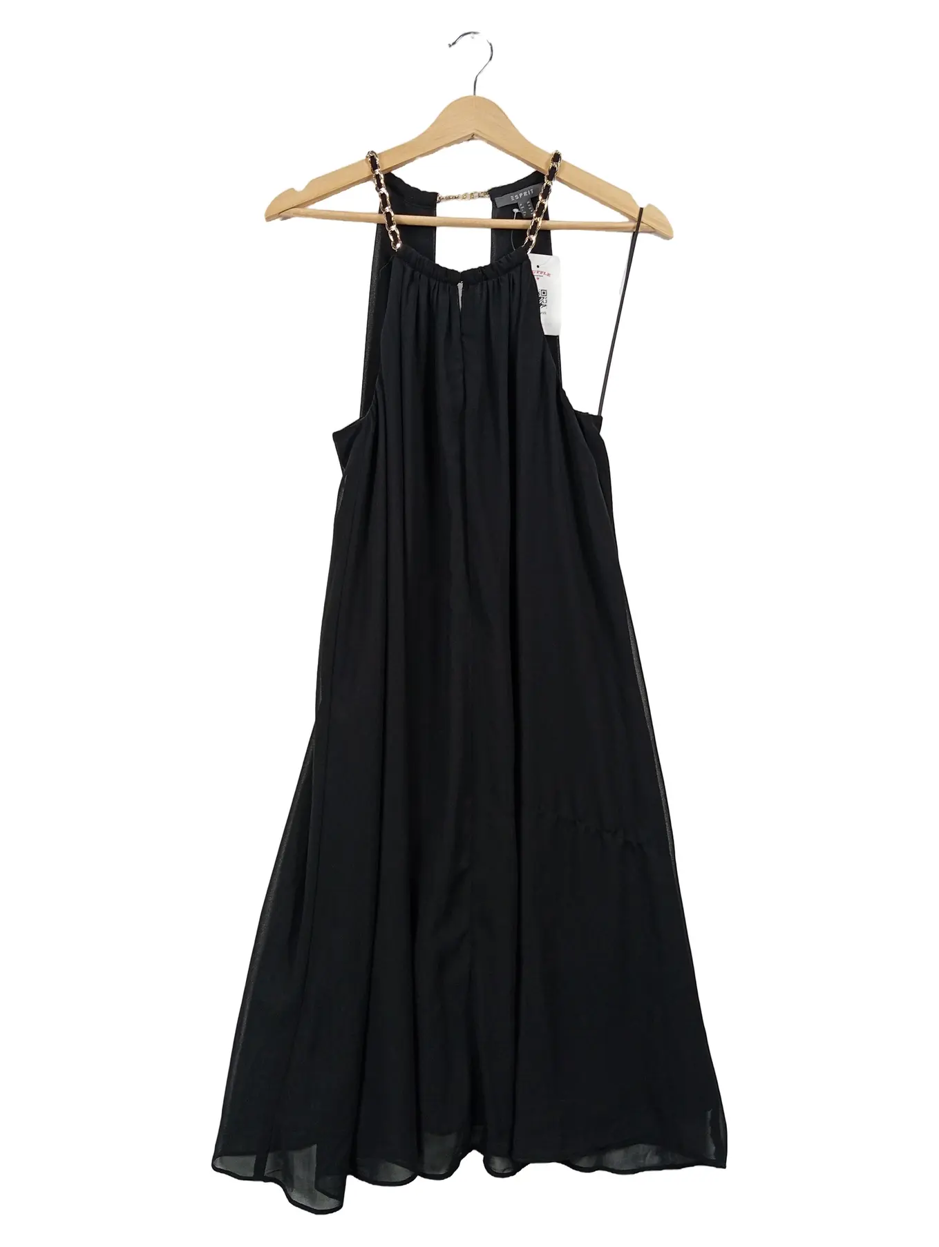 ESPRIT Damen festliches Kleid Gr. 38 Schwarz Elegant mit Ketten-Detail