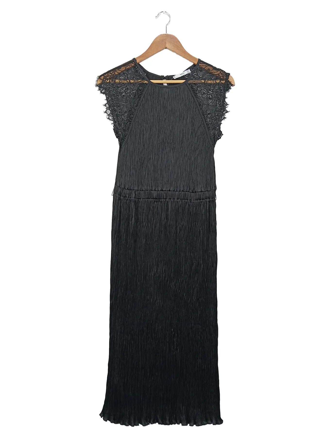 MANGO MNG Kleid Damen Gr. 38/M Schwarz Elegant Festliches Midikleid Spitze