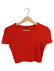 Vorschaubild 1 von Damen Top Shirt Gr. 36/S Rot Kurzarm Casual Basic