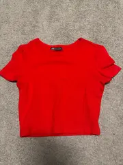 Vorschaubild 2 von Damen Top Shirt Gr. 36/S Rot Kurzarm Casual Basic