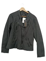 Vorschaubild 1 von Damen Bikerjacke Kunstleder Grau Gr. M Motorrad-Stil NEU