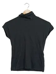 Vorschaubild 2 von Damen Rollkragen Top Kurzarm Rippstrick Schwarz Gr. M