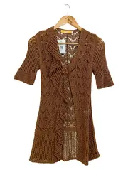 Vorschaubild 1 von Damen Strickjacke 32/XS Braun Lochmuster Vintage Elegant Kurzarm