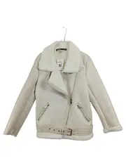 Vorschaubild 1 von Damen Lammfelljacke Bikerjacke Kunstfell Beige Gr. S