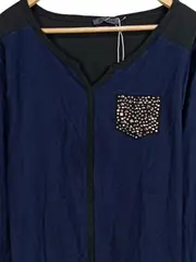 Vorschaubild 3 von Damen Langarmshirt Gr. 46 Blau Schwarz Strass Tasche Elegant