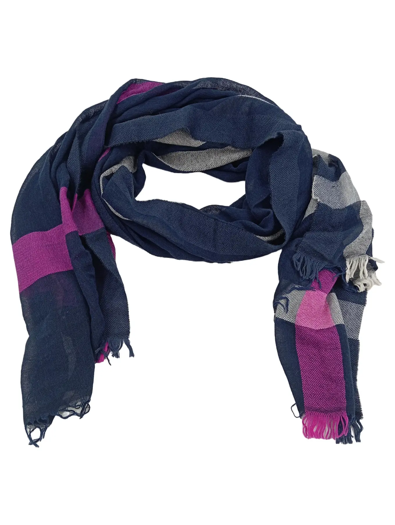 TOMMY HILFIGER Damen Schal Mehrfarbig Kariert Wolle Baumwolle 220x80cm