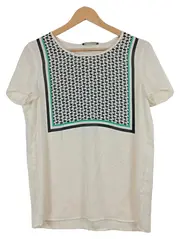 Vorschaubild 1 von Bluse Damen Kurzarm Vogelmuster Weiß Gr. 38 Casual Polyester