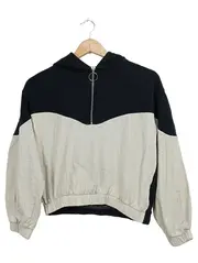 Vorschaubild 1 von Damen Kapuzenpullover Crop Top Hoodie Schwarz Beige Gr. S