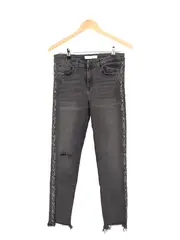 Vorschaubild 1 von Damen Jeans Slim Fit Gr. 38/M Grau Pailletten Destroyed Fransen