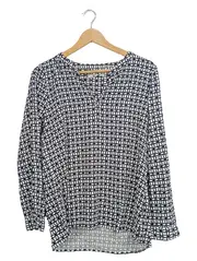 Vorschaubild 1 von Damen Bluse Langarm Grafisch Weiß Viskose Gr. 40 L