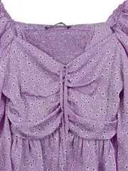 Vorschaubild 2 von Damen Bluse Langarm Blumenmuster Lila Gr. 34/XS Rüschen