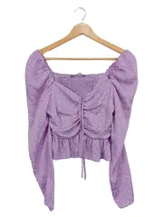 Vorschaubild 1 von Damen Bluse Langarm Blumenmuster Lila Gr. 34/XS Rüschen