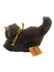 Vorschaubild 2 von Katze Plüschtier Kuscheltier grau liegend mit Schleife 13cm