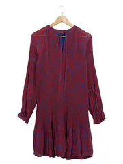 Vorschaubild 1 von Blusenkleid Damen Gr. 40 Rot Blau Blumenmuster Boho Langarm