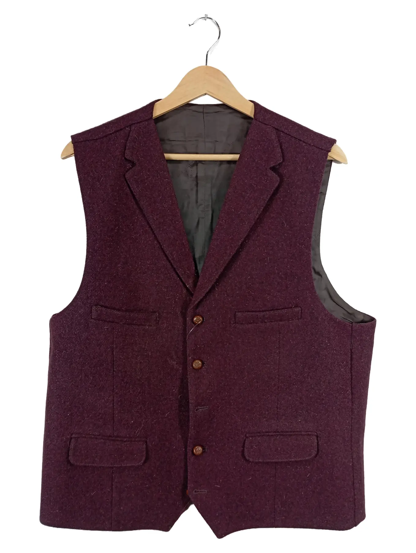 HARRIS TWEED Herren Anzugweste Tweed Weste Revers Gr. 54 Bordeaux Wolle