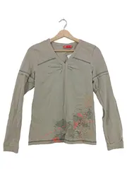 Vorschaubild 1 von Damen Langarmshirt Gr. 42 XL Beige Sportshirt V-Ausschnitt