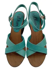 Vorschaubild 2 von Damen Keilabsatz Sandalen Wedges Türkis Gr. 40 Leder