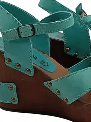 Vorschaubild 3 von Damen Keilabsatz Sandalen Wedges Türkis Gr. 40 Leder