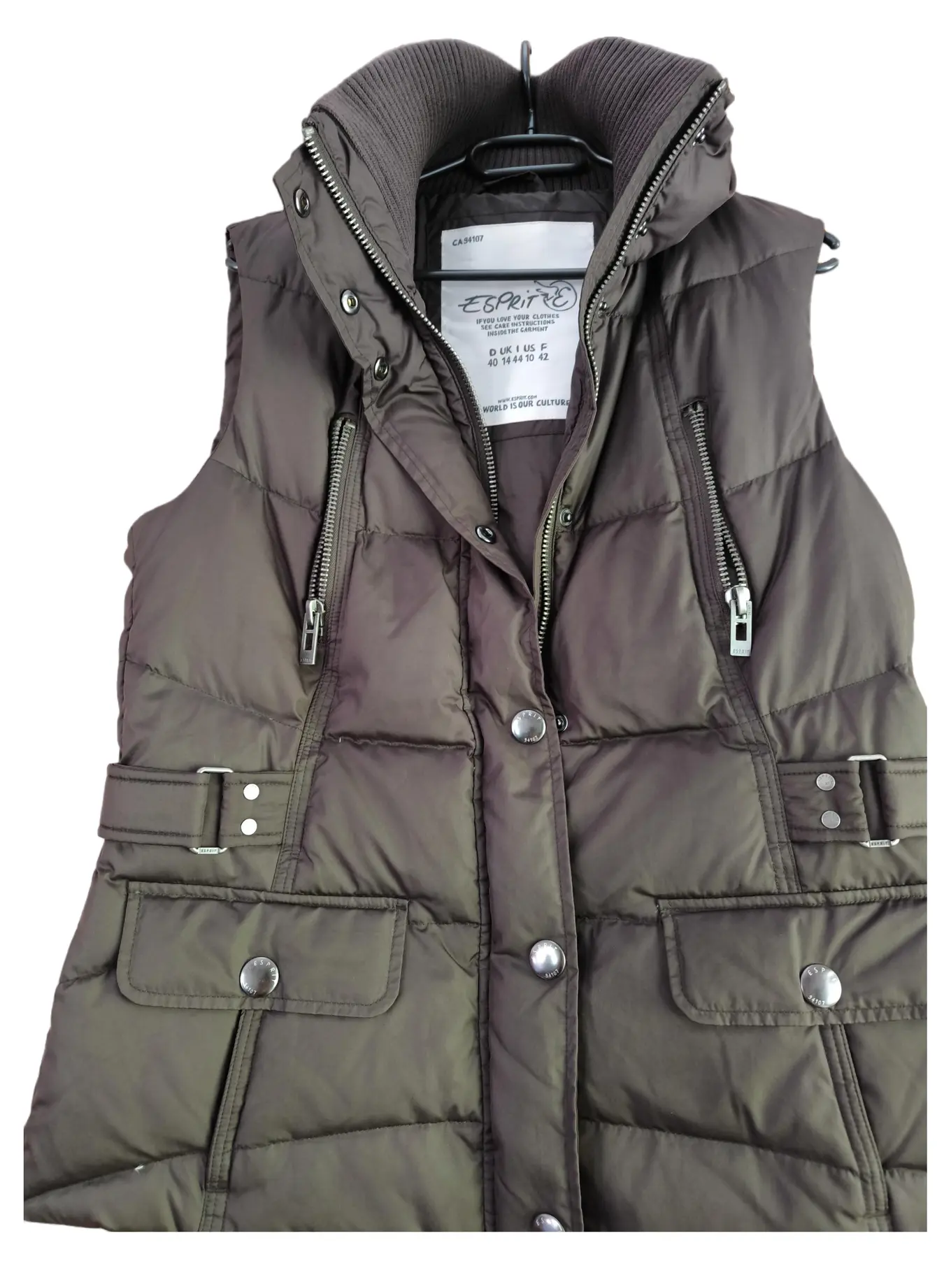 ESPRIT Damen Steppweste Gr. 40 Braun Gesteppt mit Kapuze Casual Outdoor