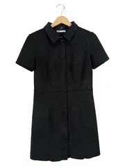 Vorschaubild 1 von Damen Blusenkleid Kurzarm Knopfleiste Kragen Schwarz Gr. 36/S Casual