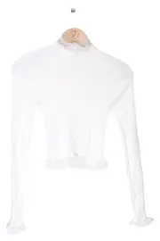 Vorschaubild 1 von Kinder Langarmshirt Gr. 128 Weiß Rippstrick Spitze Rüschen Stehkragen