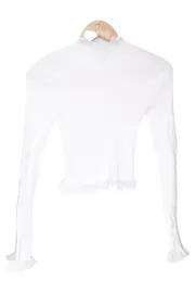 Vorschaubild 2 von Kinder Langarmshirt Gr. 128 Weiß Rippstrick Spitze Rüschen Stehkragen
