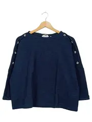 Vorschaubild 1 von Damen Pullover Langarm Zierknöpfe Blau Gr. M Bio-Baumwolle