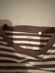 Vorschaubild 3 von Langarmshirt Gr. 104 Gestreift Braun Weiß Rippstrick Kinder