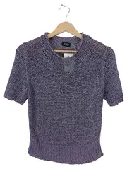 Vorschaubild 1 von Taifun Damen Kurzarm Strickpullover Lila Gr. 40 Lochmuster Casual